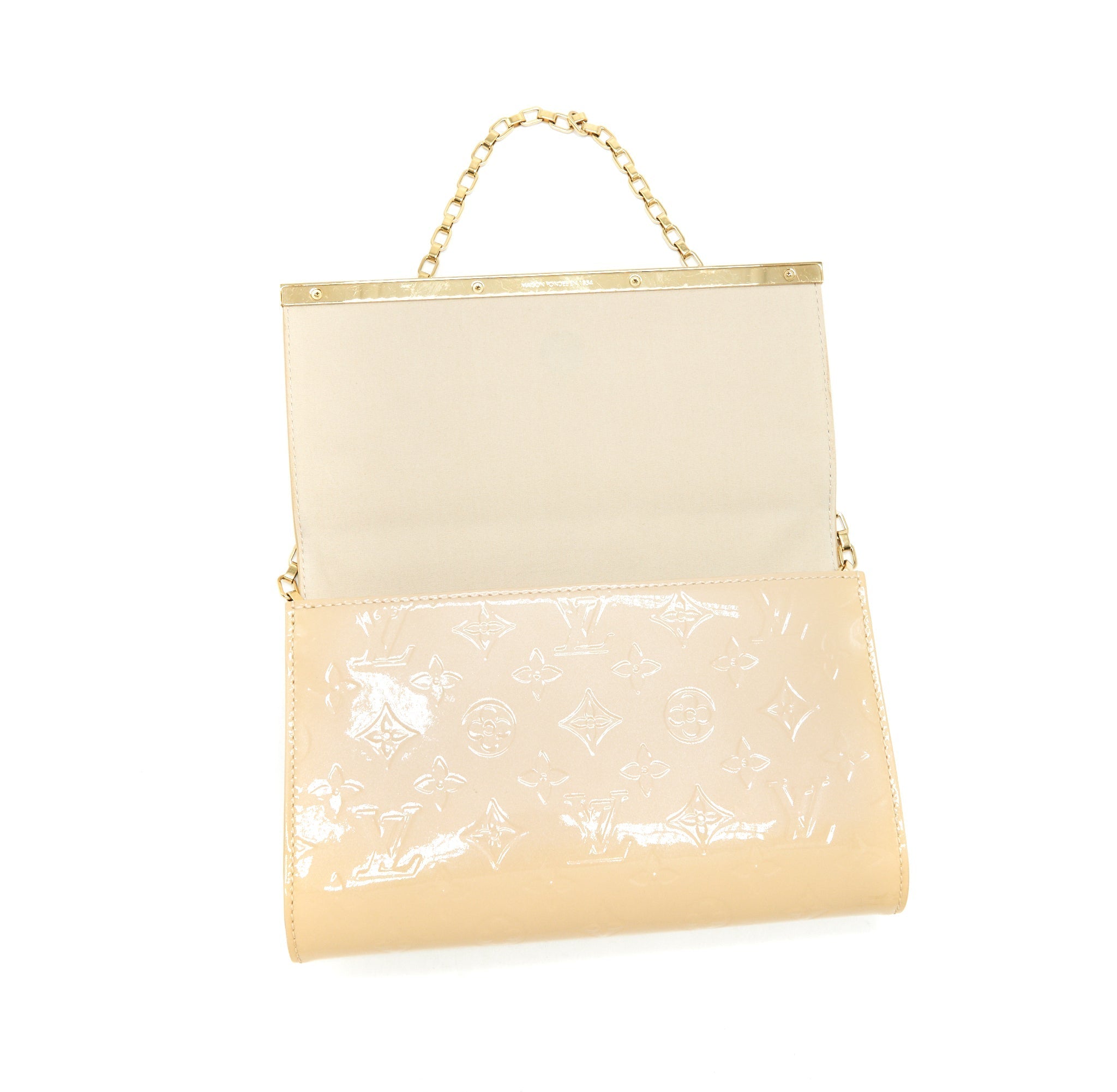 LOUIS VUITTON VERNIS ANA CLUTCH PATENT LEATHER BEIGE GHW