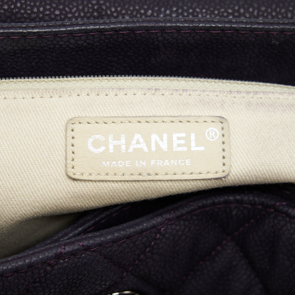 CHANEL FLAP TOTE BAG WITH CHAIN GRAINED CALFSKIN DARK PURPLE SHW