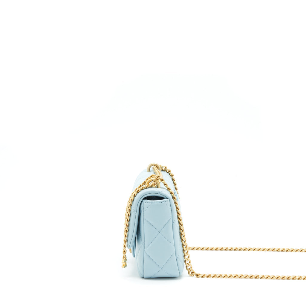 CHANEL 22P SEASONAL MINI SQUARE FLAP BAG LAMBSKIN LIGHT BLUE GHW