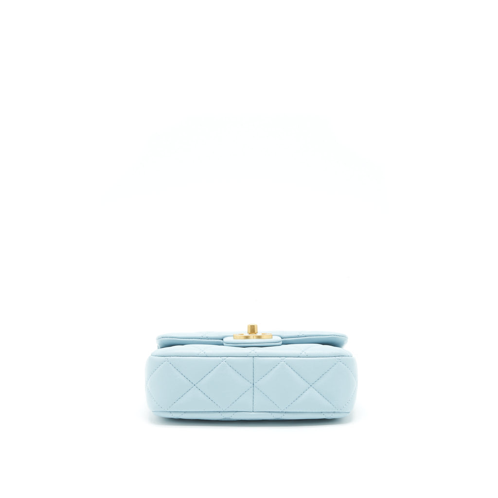 CHANEL 22P SEASONAL MINI SQUARE FLAP BAG LAMBSKIN LIGHT BLUE GHW