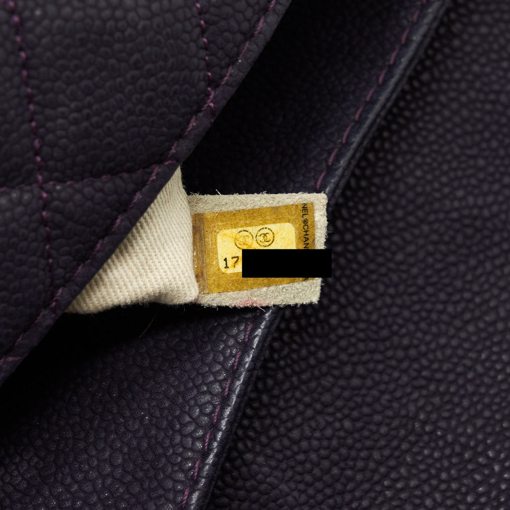 CHANEL FLAP TOTE BAG WITH CHAIN GRAINED CALFSKIN DARK PURPLE SHW