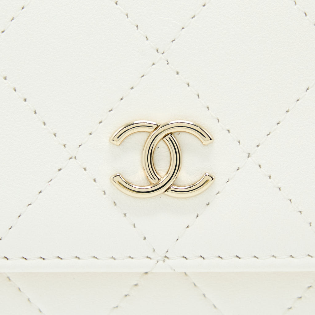CHANEL RECTANGULAR MINI FLAP PHONE CASE BAG QUILTED LAMBSKIN WHITE LGHW (MICROCHIP)