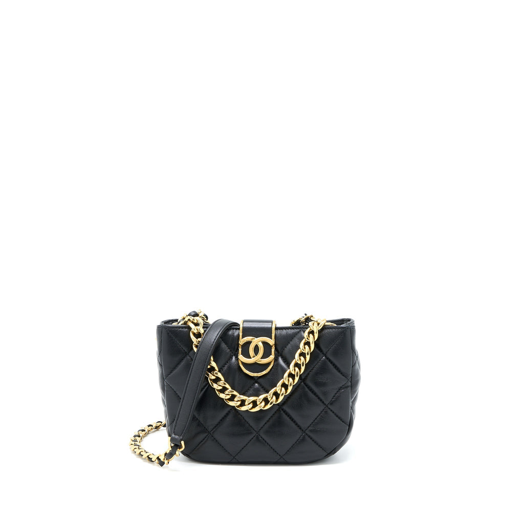 CHANEL QUILTED HOBO CROSSBODY BAG LAMBSKIN BLACK BRUSHED GHW (MICROCHIP)