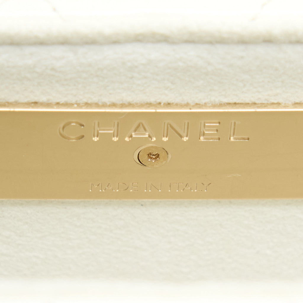 CHANEL RECTANGULAR MINI FLAP PHONE CASE BAG QUILTED LAMBSKIN WHITE LGHW (MICROCHIP)