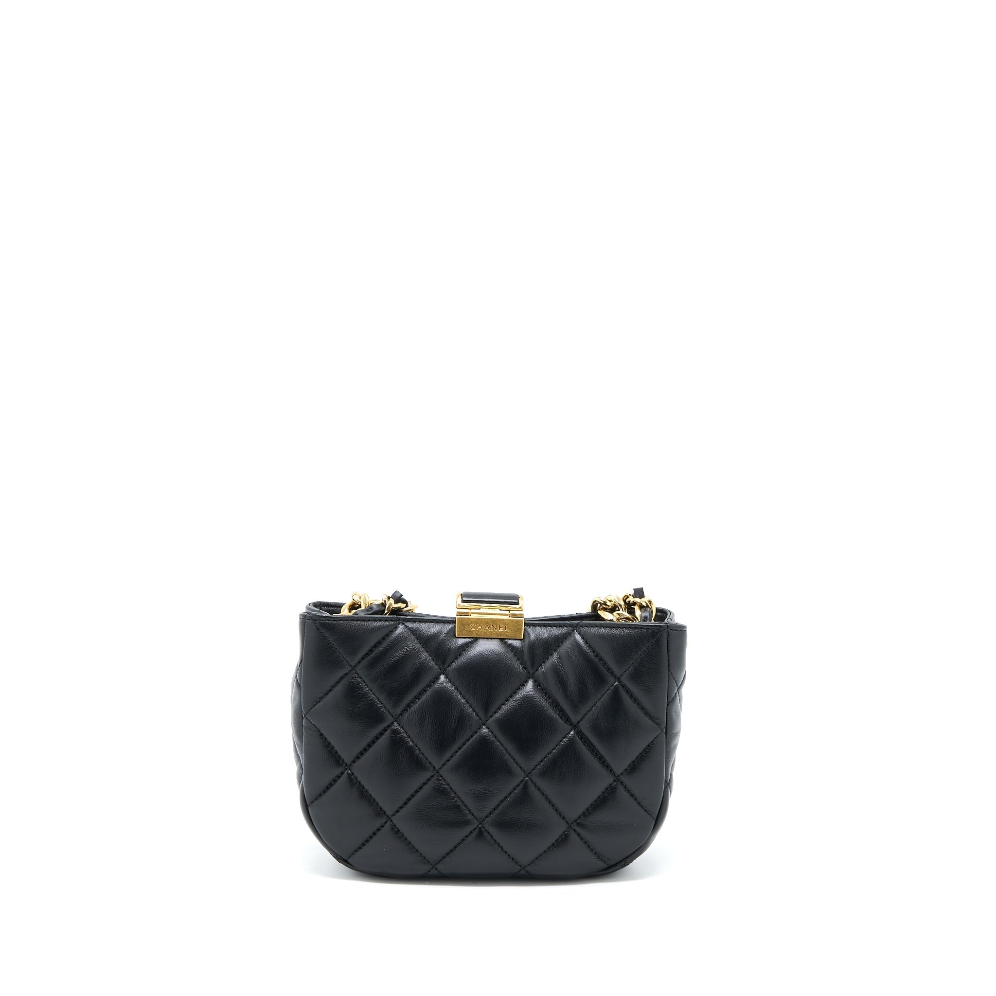 CHANEL QUILTED HOBO CROSSBODY BAG LAMBSKIN BLACK BRUSHED GHW (MICROCHIP)