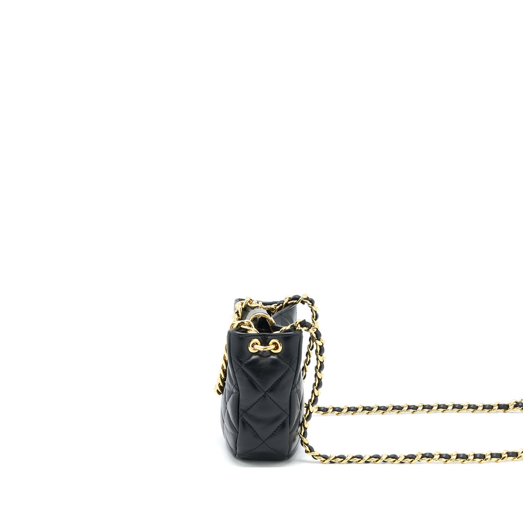 CHANEL QUILTED HOBO CROSSBODY BAG LAMBSKIN BLACK BRUSHED GHW (MICROCHIP)
