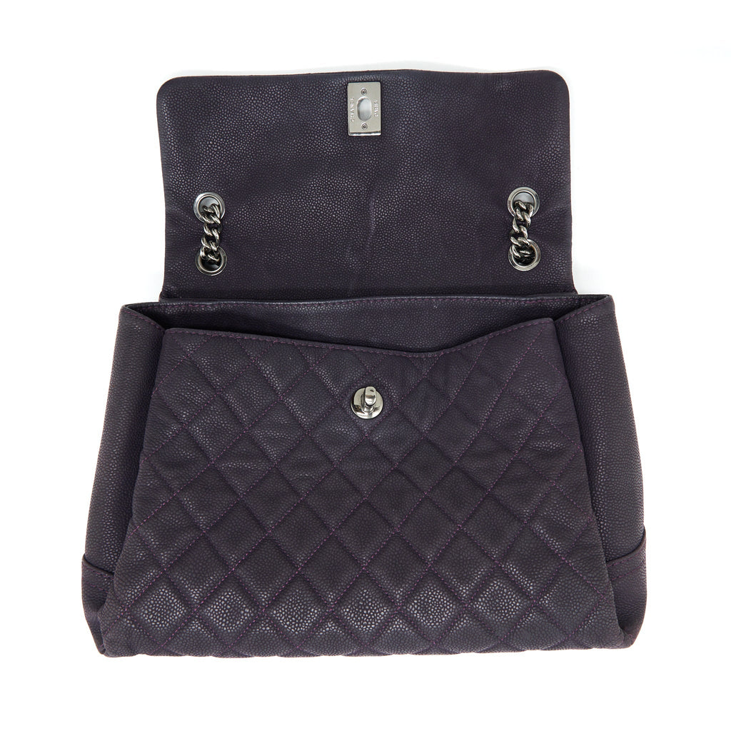 CHANEL FLAP TOTE BAG WITH CHAIN GRAINED CALFSKIN DARK PURPLE SHW