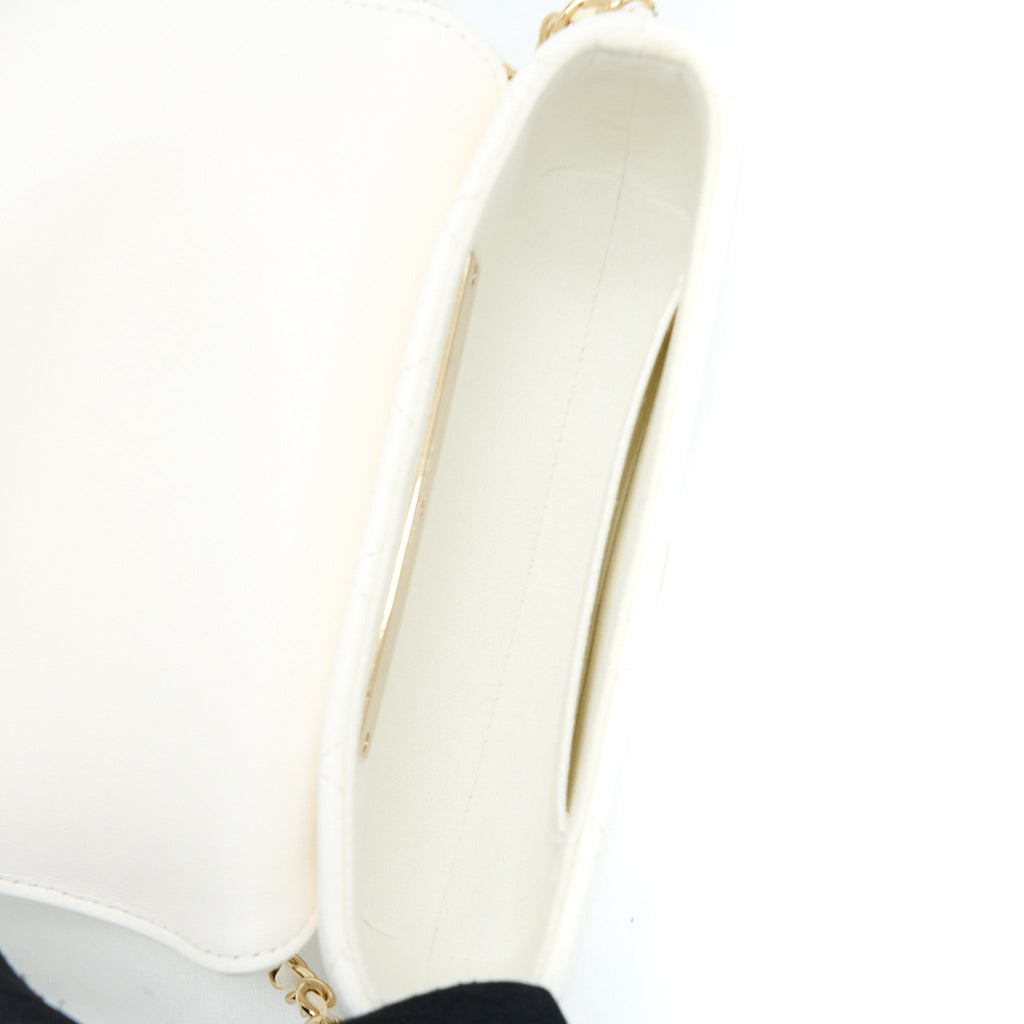 CHANEL RECTANGULAR MINI FLAP PHONE CASE BAG QUILTED LAMBSKIN WHITE LGHW (MICROCHIP)
