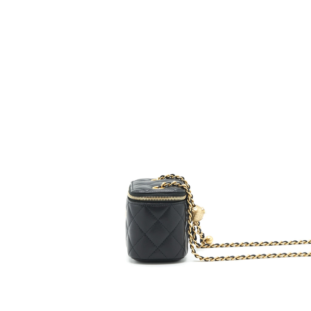 CHANEL PEARL CRUSH MINI VANITY WITH CHAIN LAMBSKIN BLACK GHW