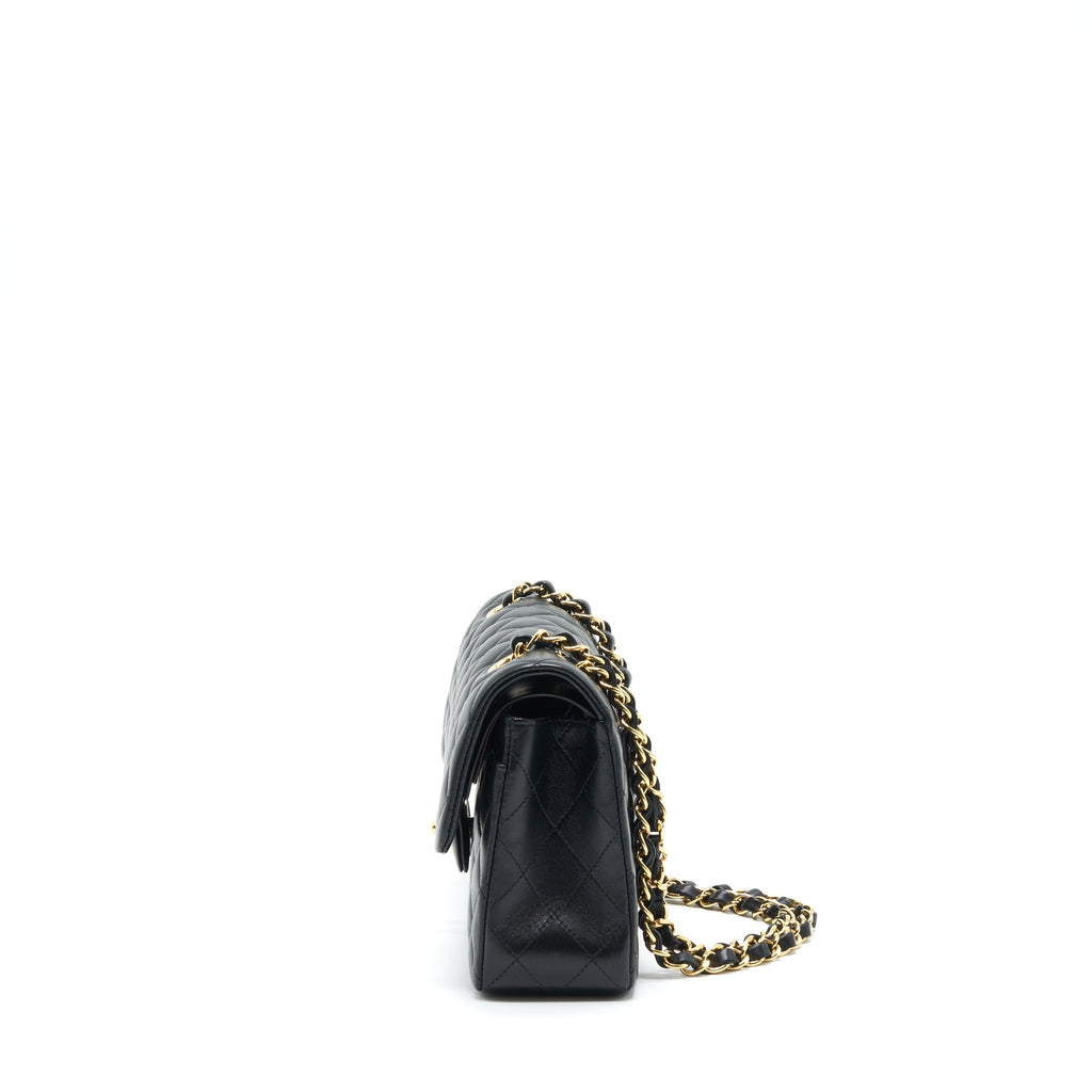 CHANEL SMALL CLASSIC DOUBLE FLAP BAG LAMBSKIN BLACK GHW