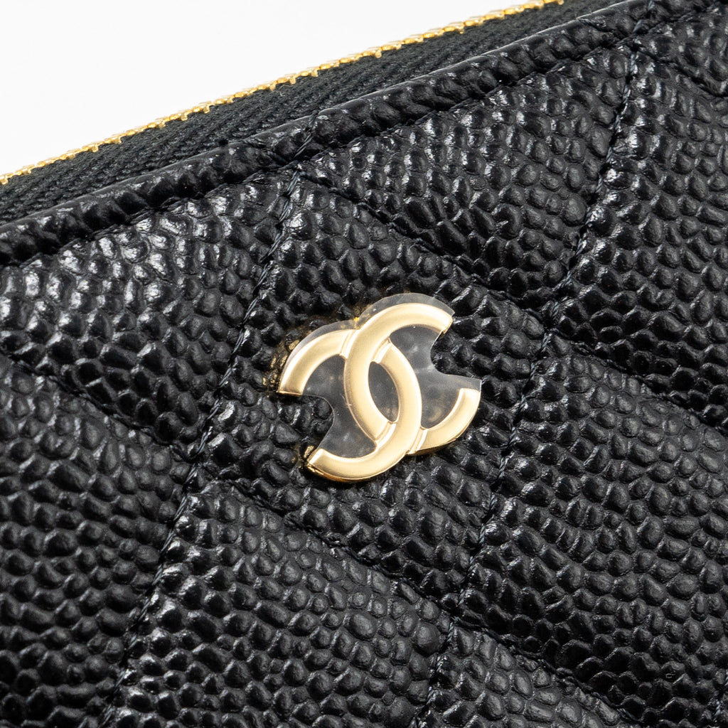 CHANEL ZIPPER CARD HOLDER CAVIAR BLACK GHW(MICROCHIP)