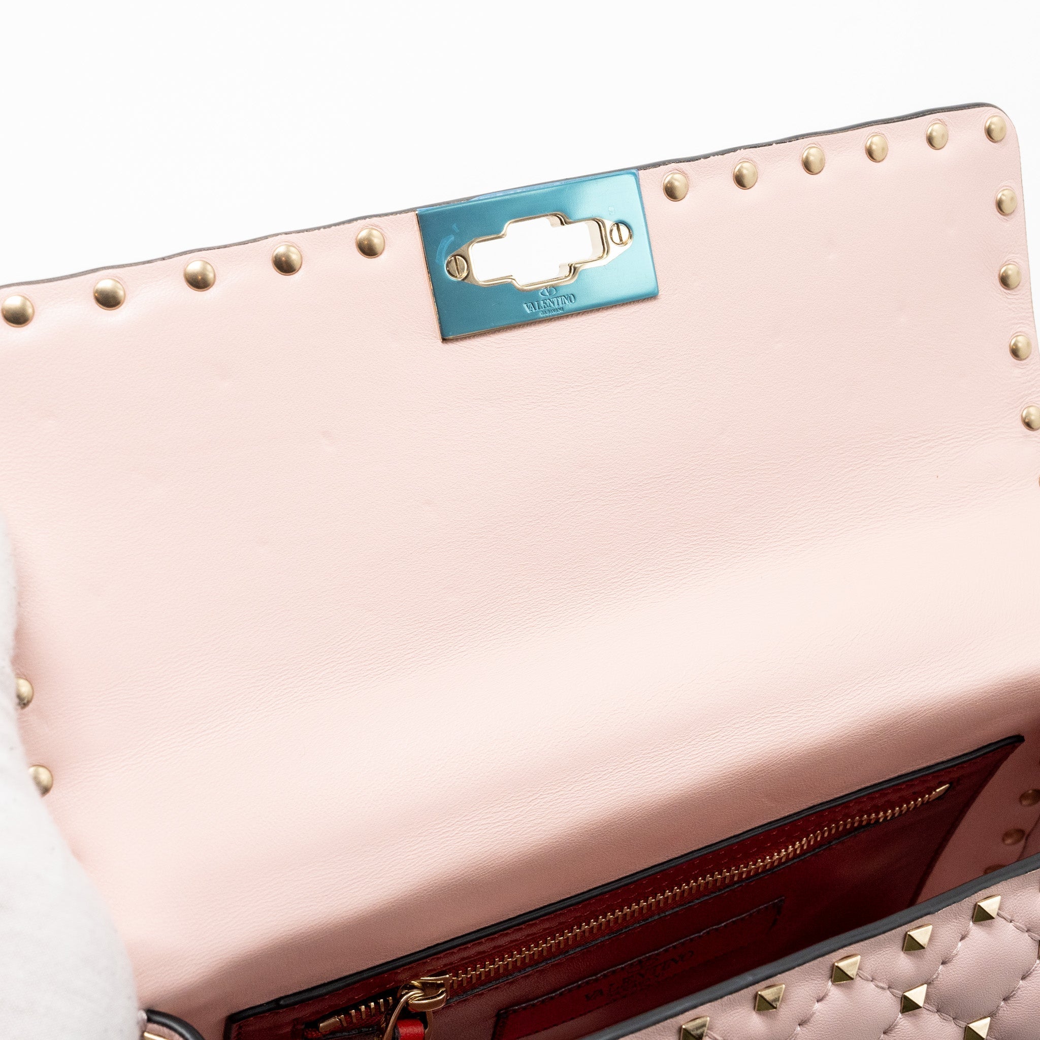 VALENTINO GARAVANI ROCKSTUD SPIKE SHOULDER BAG LEATHER PINK LGHW