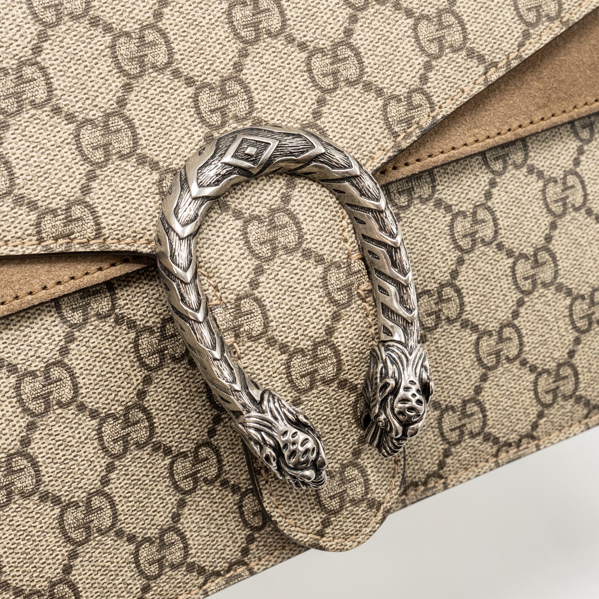 GUCCI SMALL DIONYSUS SHOULDER BAG GG SUPREME CANVAS/ SUEDE BROWN SHW