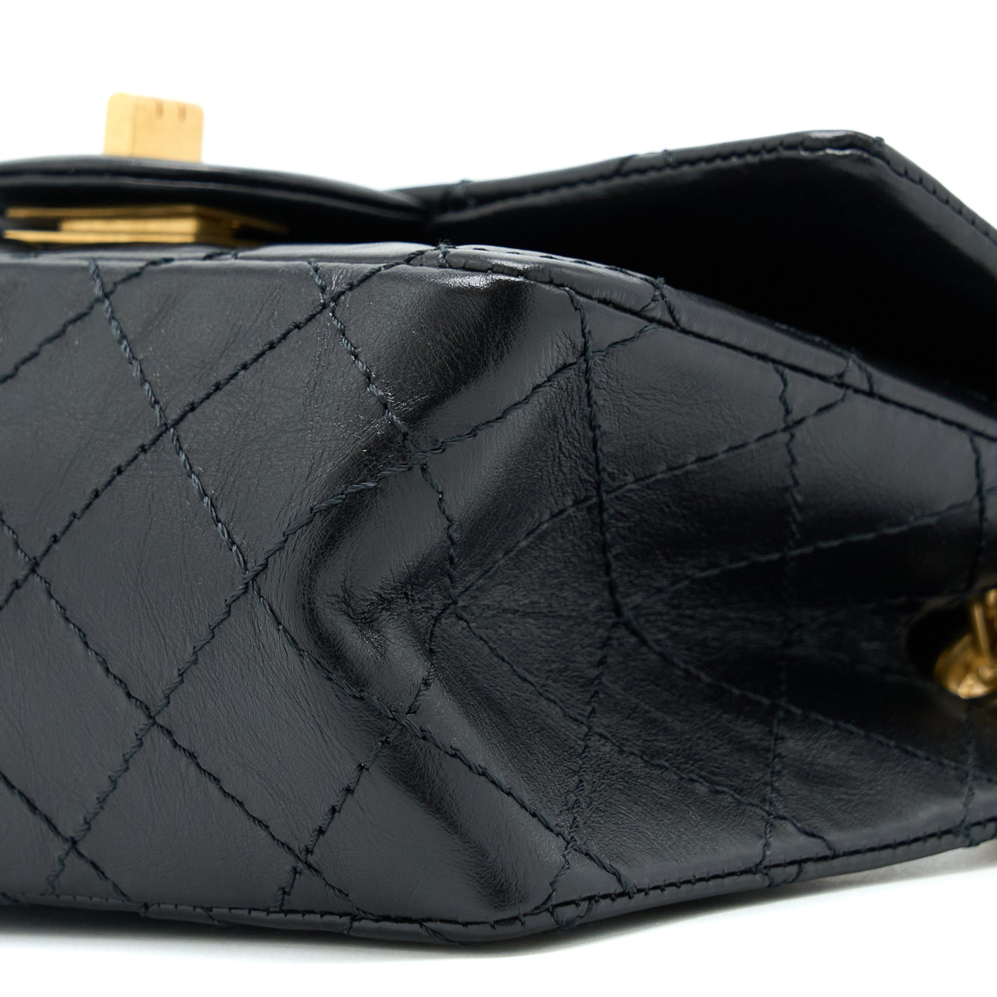 CHANEL MINI 2.55 REISSUE FLAP BAG AGED CALFSKIN BLACK BRUSHED GHW (MICROCHIP)
