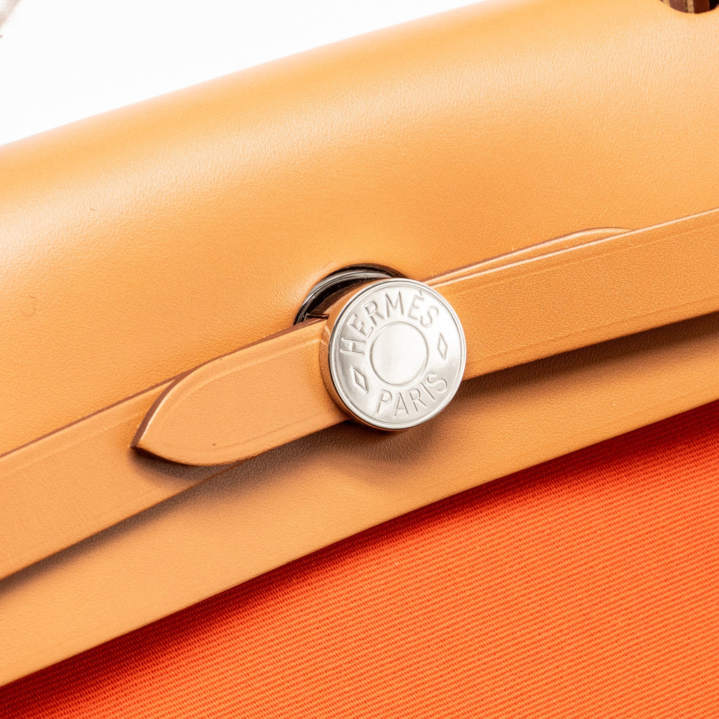 HERMES HERBAG 31 ZIP BAG CANVAS/NATURAL HUNTER ORANGE POPPY SHW