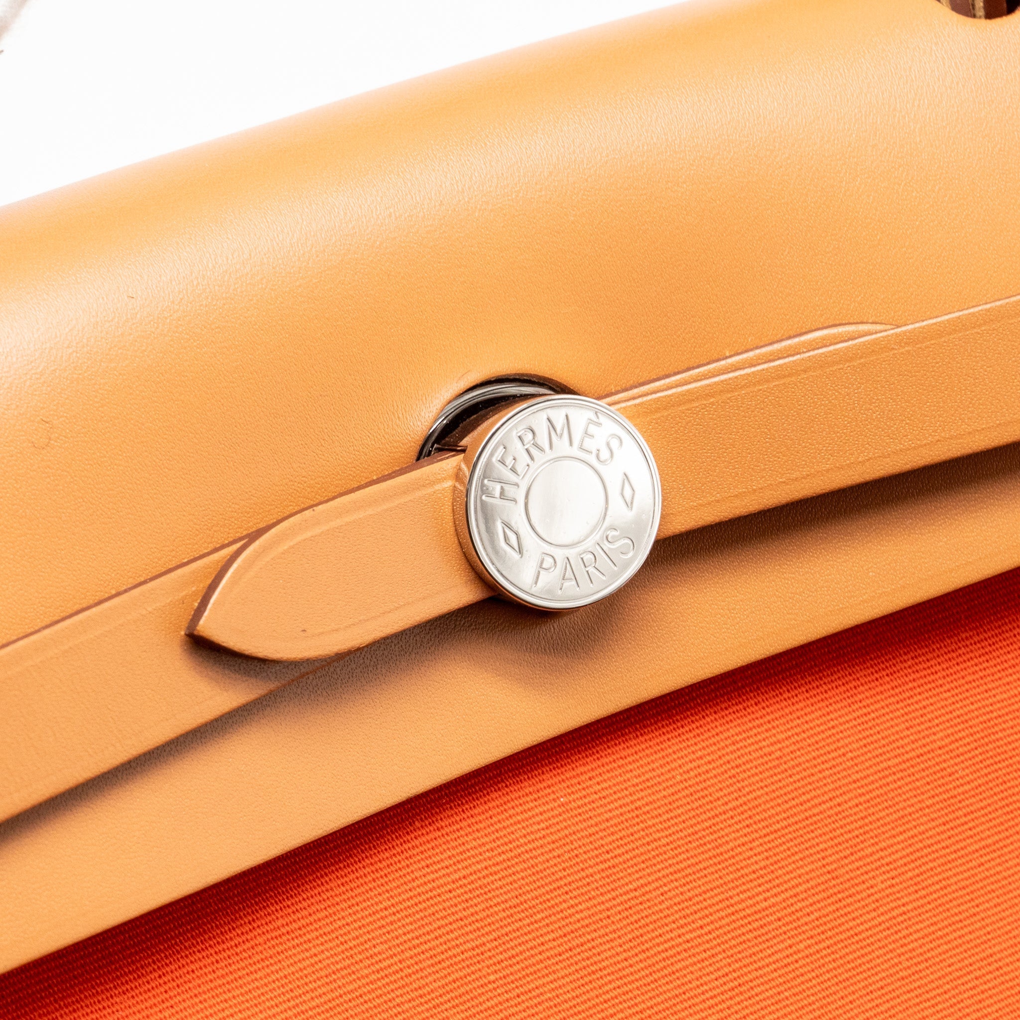 HERMES HERBAG 31 ZIP BAG CANVAS/NATURAL HUNTER ORANGE POPPY SHW