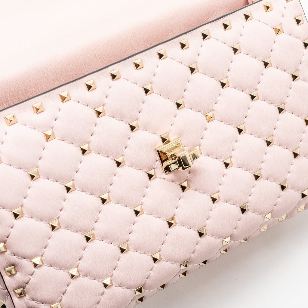 VALENTINO GARAVANI ROCKSTUD SPIKE SHOULDER BAG LEATHER PINK LGHW