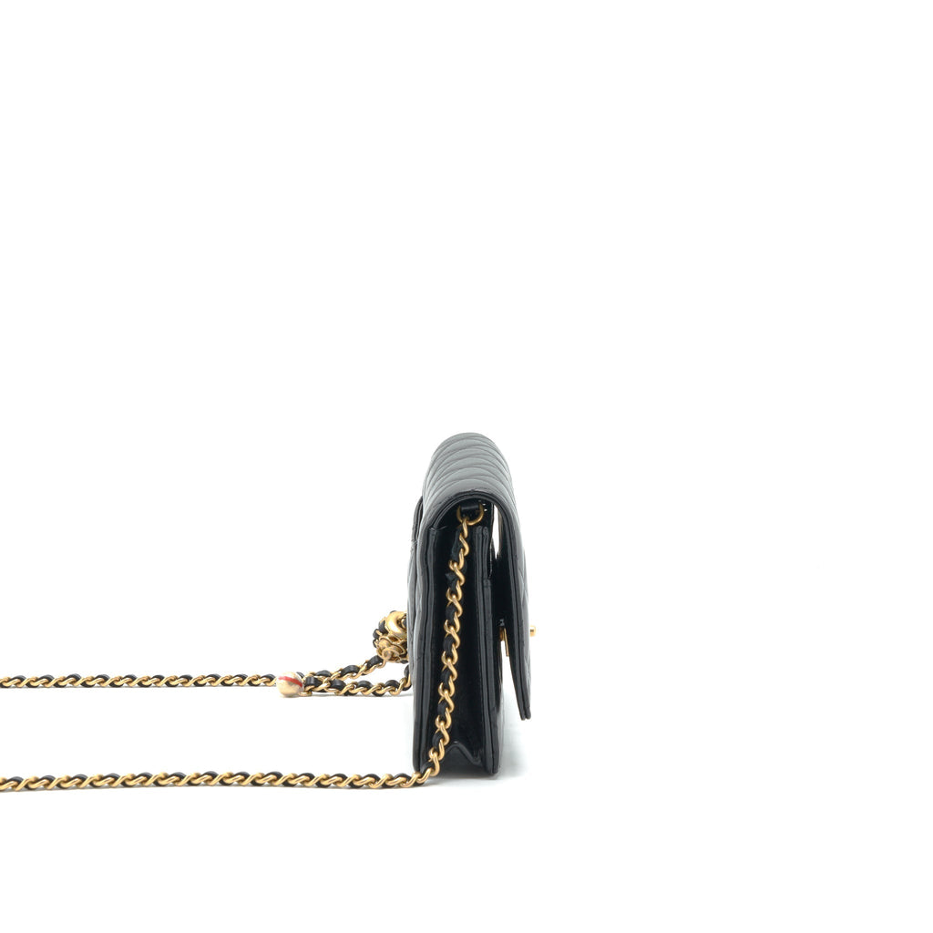 CHANEL 22S PEARL CRUSH WALLET ON CHAIN LAMBSKIN BLACK GHW (MICROCHIP)