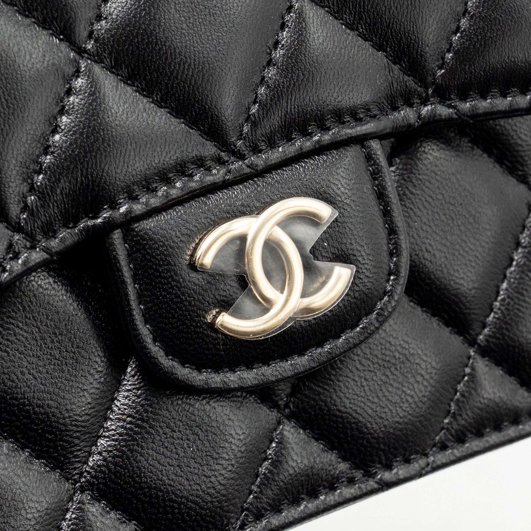 CHANEL TOP HANDLE MINI FLAP BAG LAMBSKIN BLACK LGHW