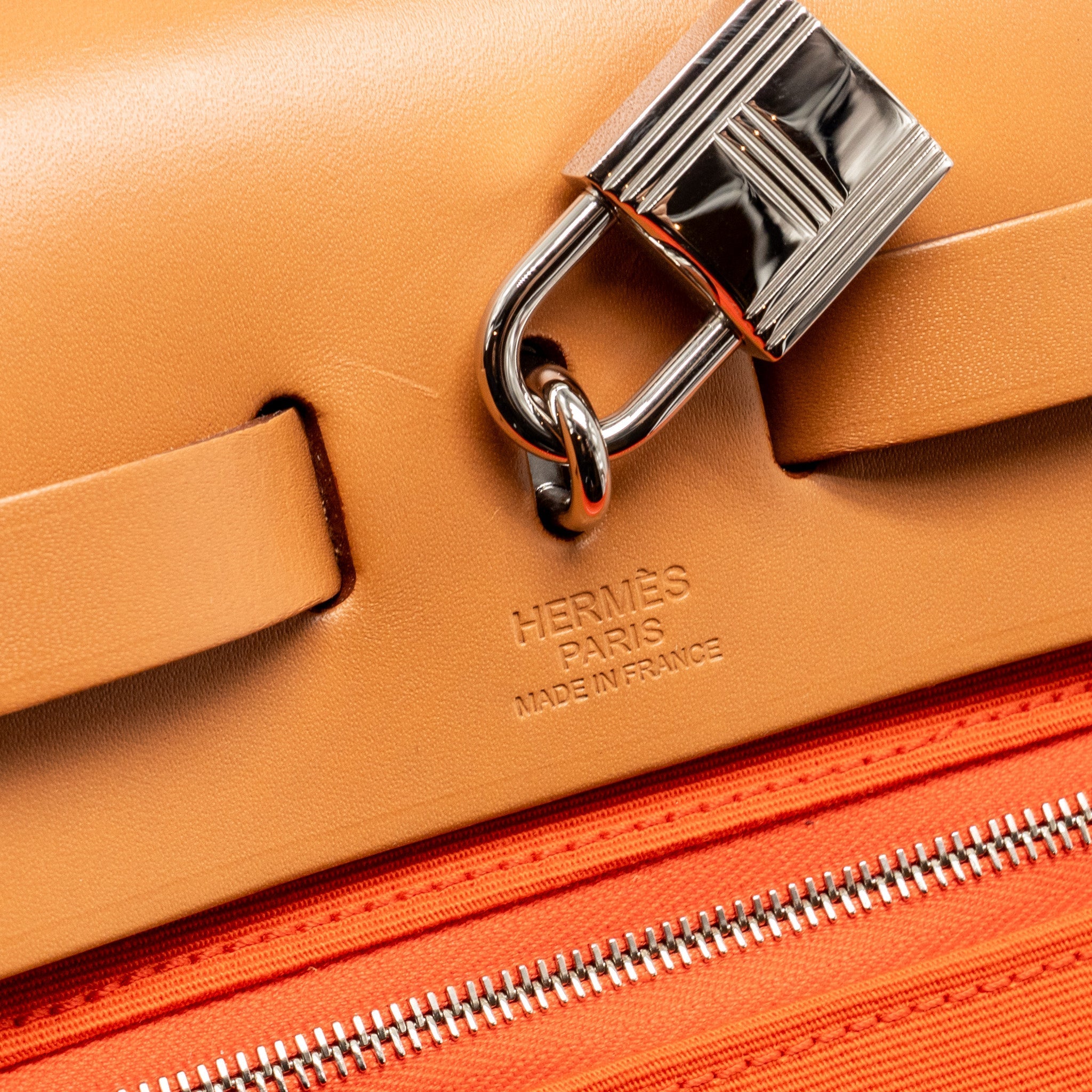 HERMES HERBAG 31 ZIP BAG CANVAS/NATURAL HUNTER ORANGE POPPY SHW