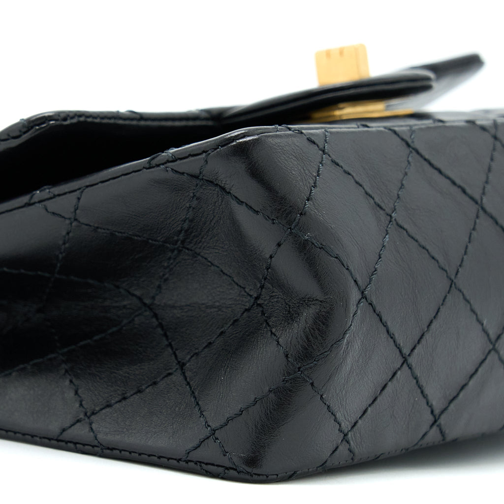 CHANEL MINI 2.55 REISSUE FLAP BAG AGED CALFSKIN BLACK BRUSHED GHW (MICROCHIP)