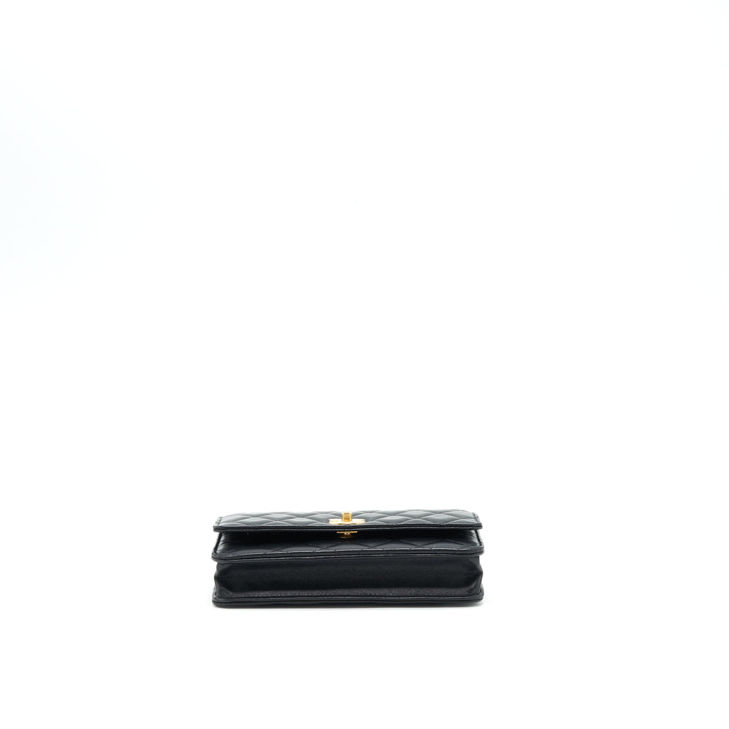 CHANEL 22S PEARL CRUSH WALLET ON CHAIN LAMBSKIN BLACK GHW (MICROCHIP)