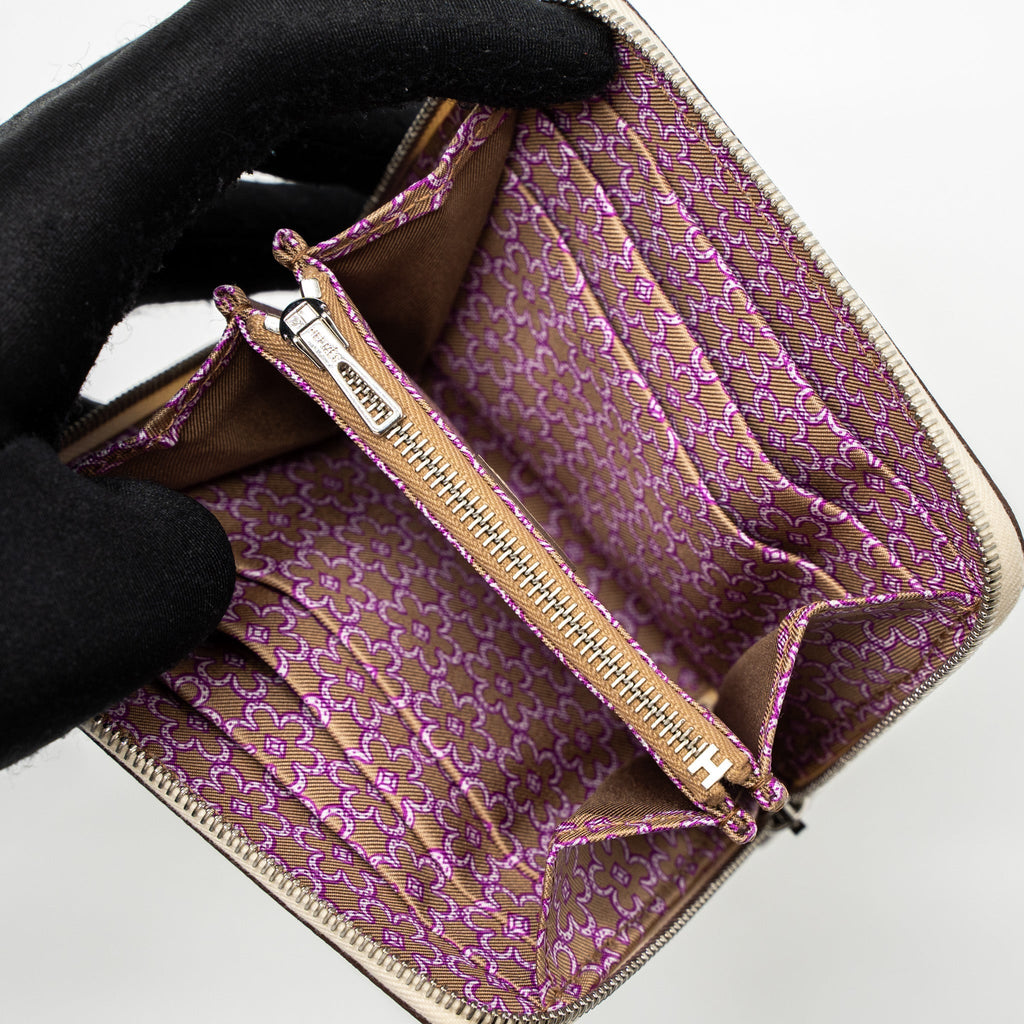 HERMES SILK IN COMPACT WALLET EPSOM NATA/CHAI/ROSE POURPRE SHW
