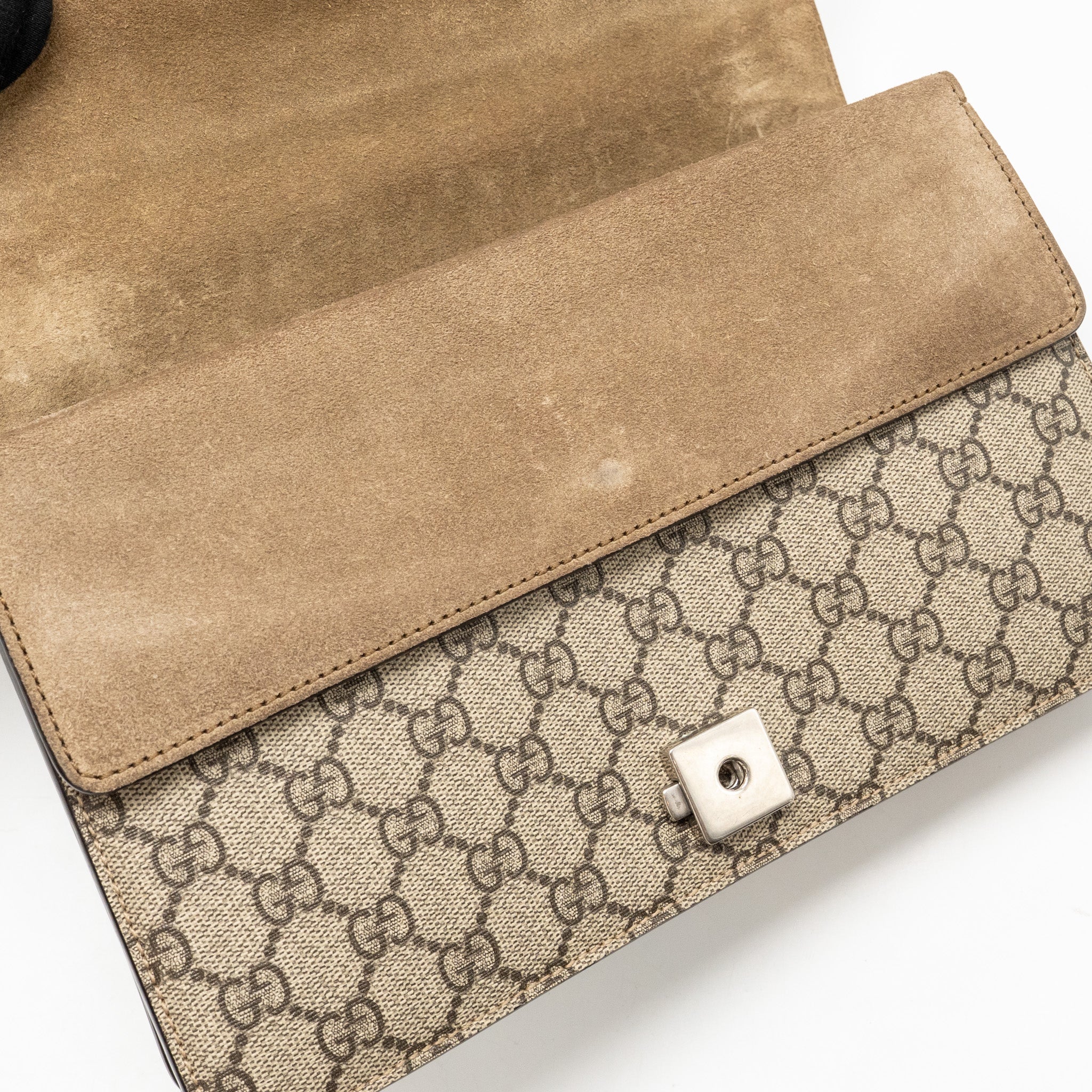 GUCCI SMALL DIONYSUS SHOULDER BAG GG SUPREME CANVAS/ SUEDE BROWN SHW
