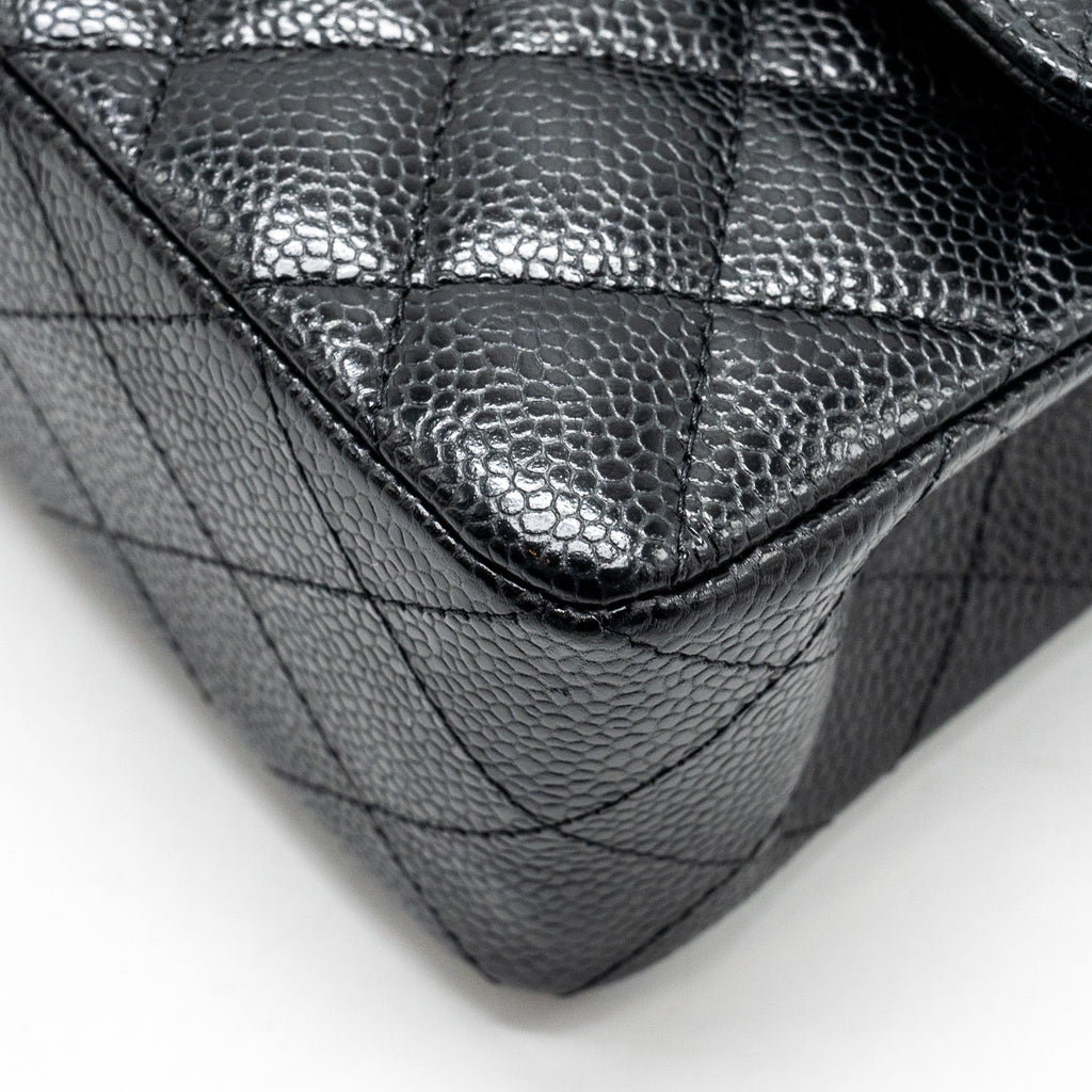 CHANEL SMALL CLASSIC DOUBLE FLAP BAG CAVIAR BLACK SHW (MICROCHIP)