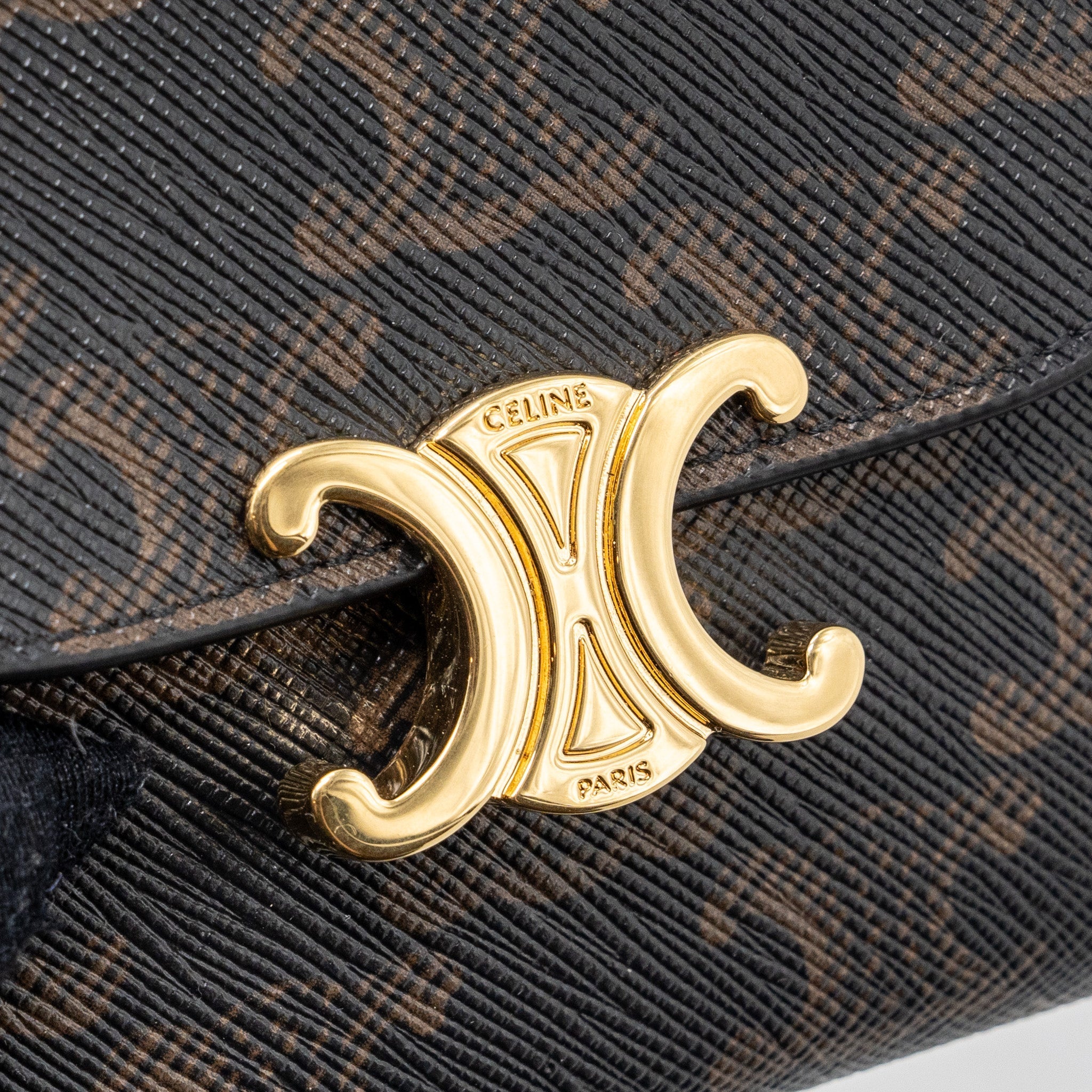 CELINE SMALL TRIOMPHE FLAP WALLET CANVAS TAN GHW