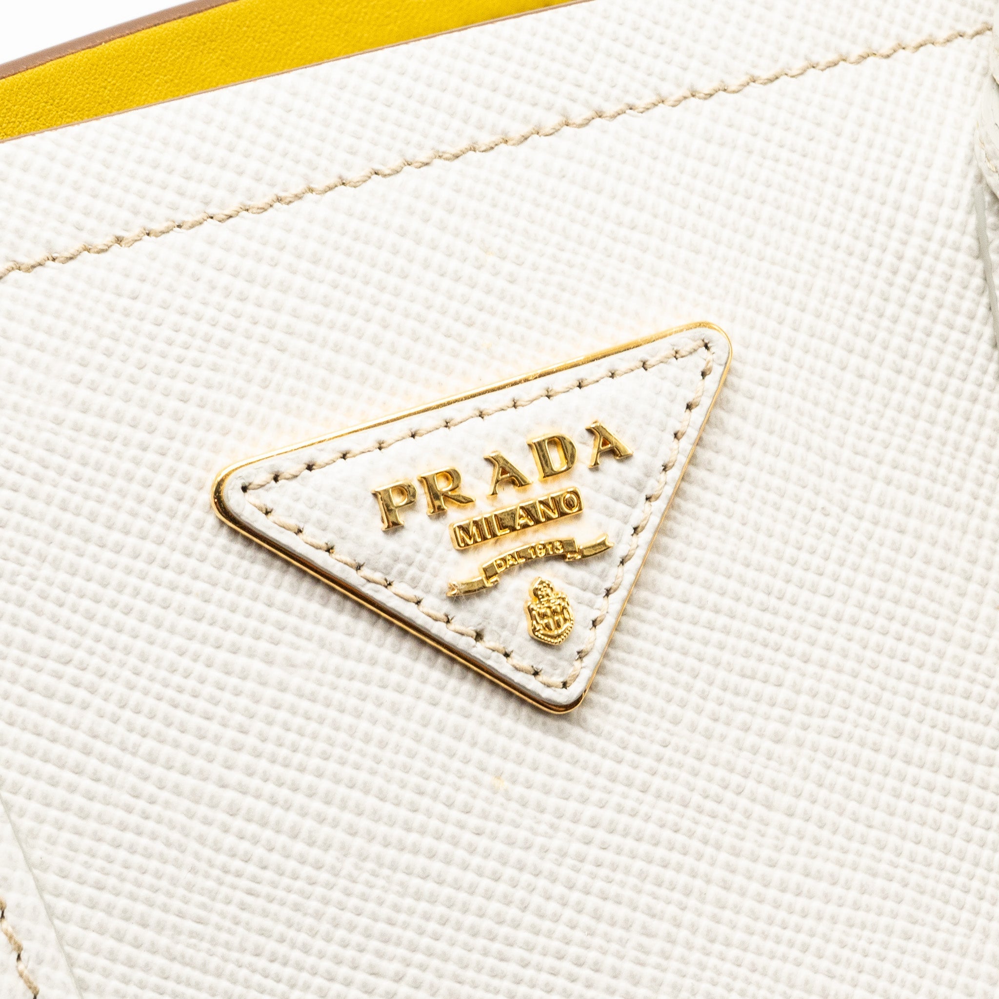 PRADA SMALL SAFFIANO CUIR TOTE BAG CALFSKIN WHITE/YELLOW GHW