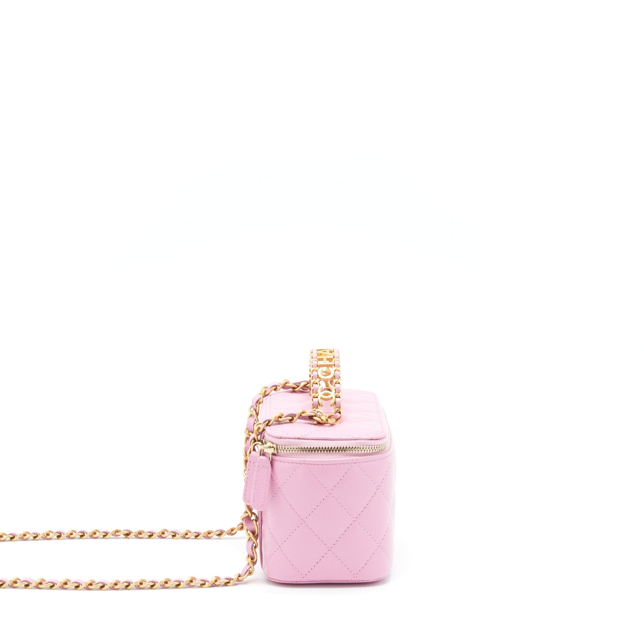 CHANEL 22S LETTER TOP HANDLE LONG VANITY WITH CHAIN CAVIAR NH622 PINK GHW