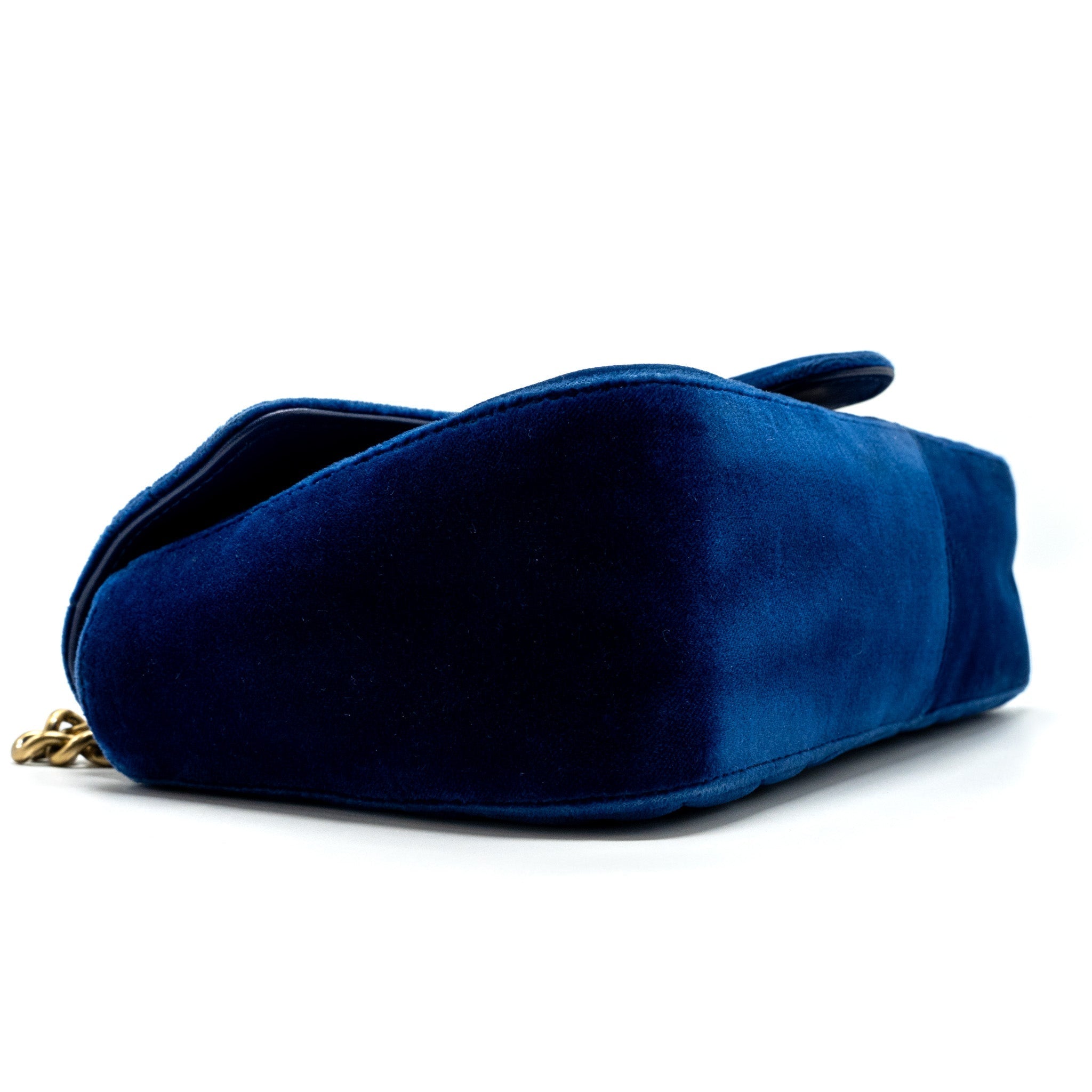 GUCCI GG MARMONT SHOULDER BAG VELVET BLUE GHW