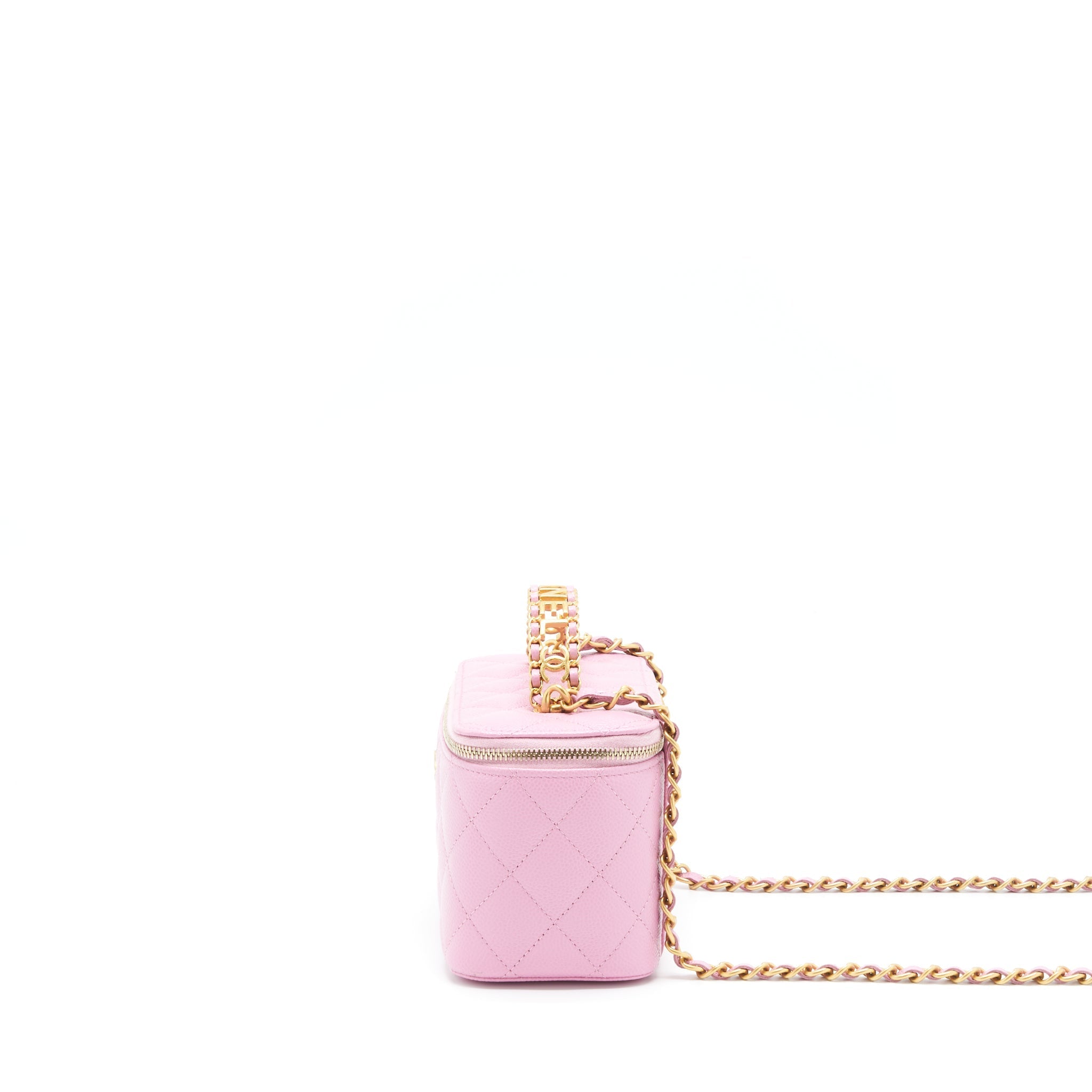 CHANEL 22S LETTER TOP HANDLE LONG VANITY WITH CHAIN CAVIAR NH622 PINK GHW