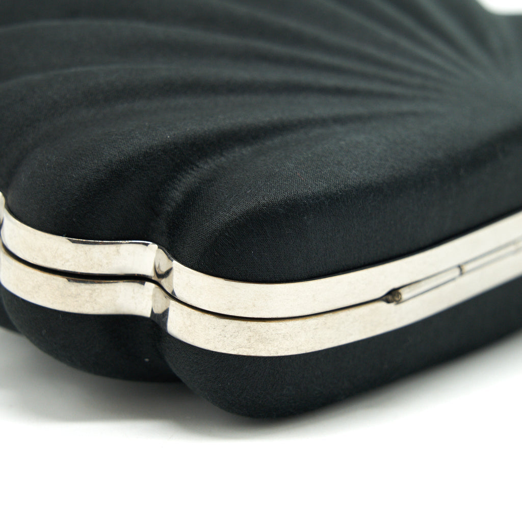 BALENCIAGA SATIN BEADS SHELL CLUTCH BLACK SHW