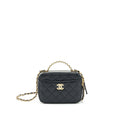 CHANEL 22S LETTER TOP HANDLE SMALL VANITY CASE CAVIAR BLACK BRUSHED GHW (MICROCHIP)