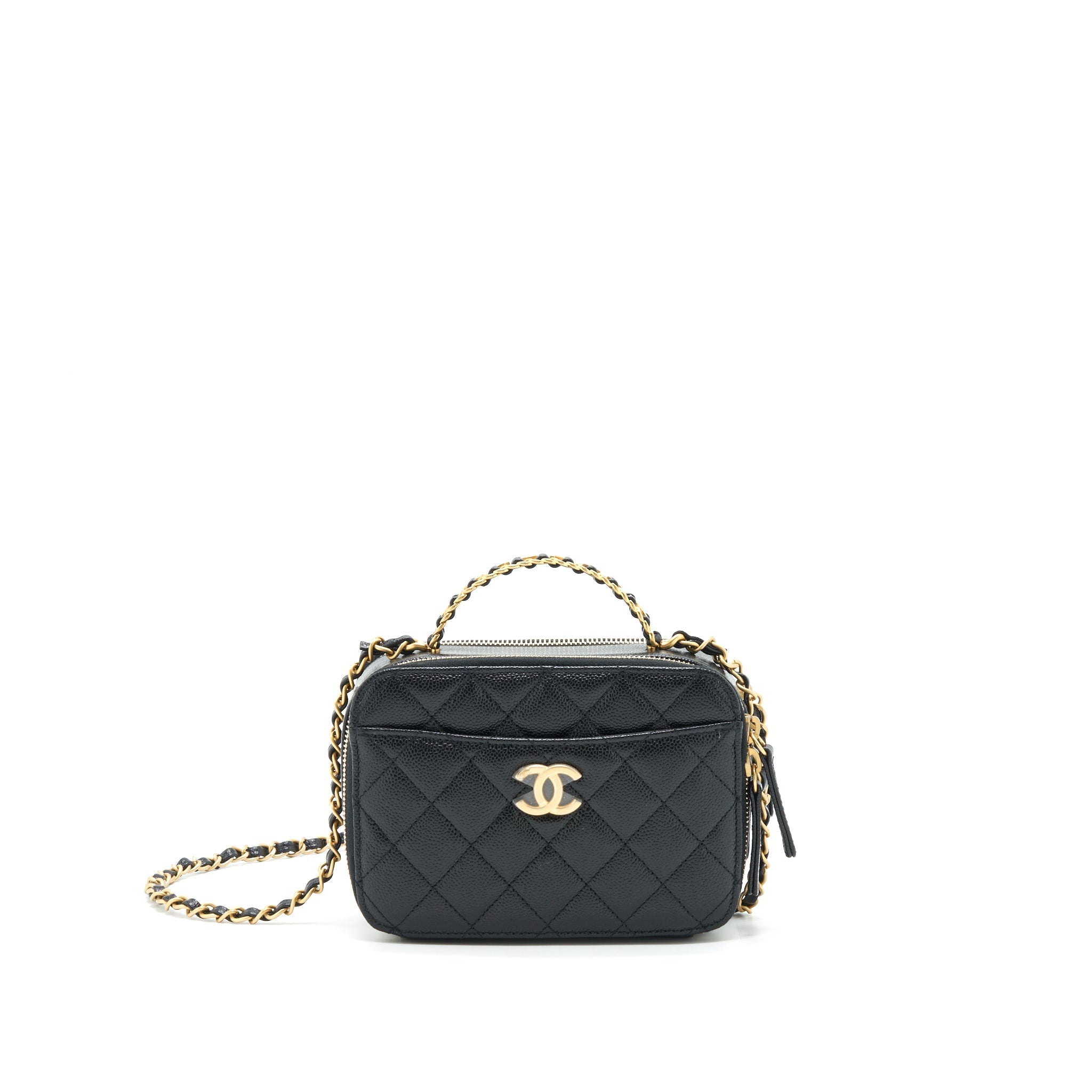 CHANEL 22S LETTER TOP HANDLE SMALL VANITY CASE CAVIAR BLACK BRUSHED GHW (MICROCHIP)
