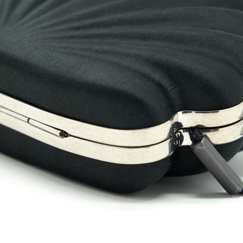 BALENCIAGA SATIN BEADS SHELL CLUTCH BLACK SHW