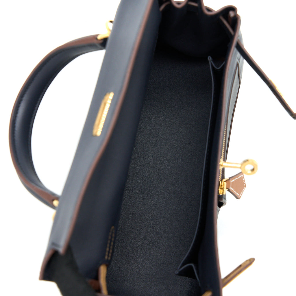 HERMES KELLY 25 COLORMATIC SWIFT BLUE NUIT/CHAI/ETOUPE/GOLD/BLACK GHW