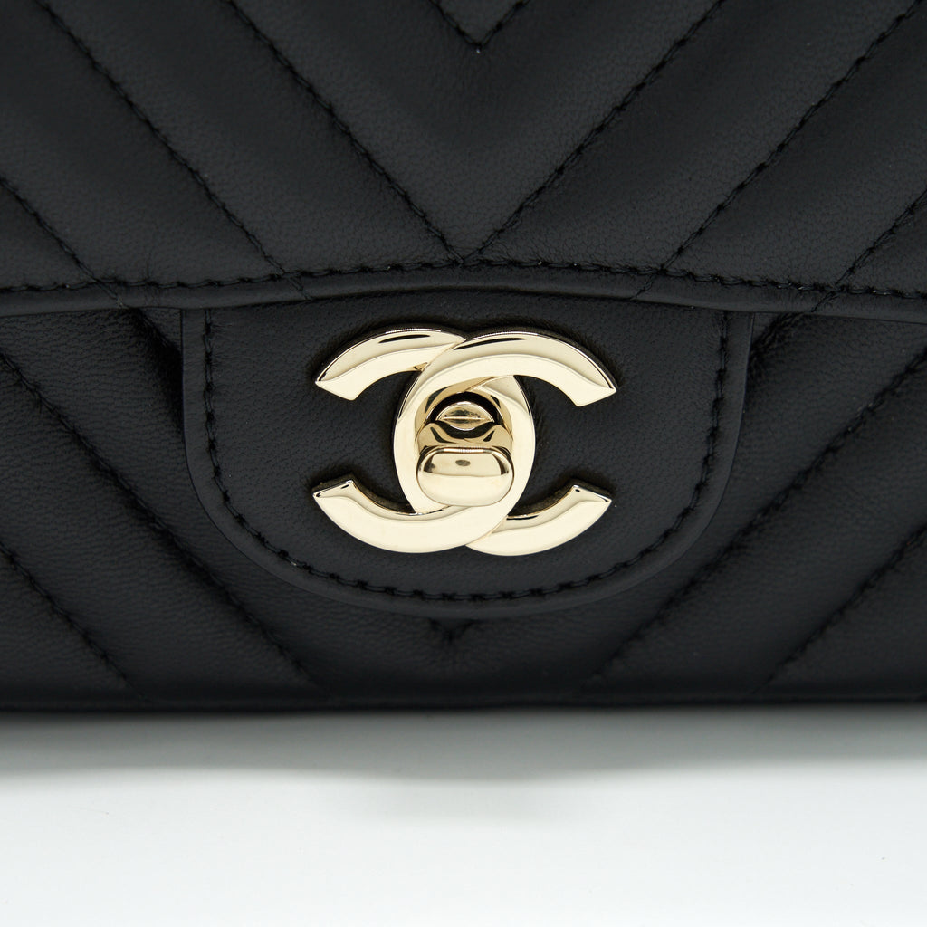 CHANEL MINI SQUARE CHEVRON FLAP BAG BLACK LGHW