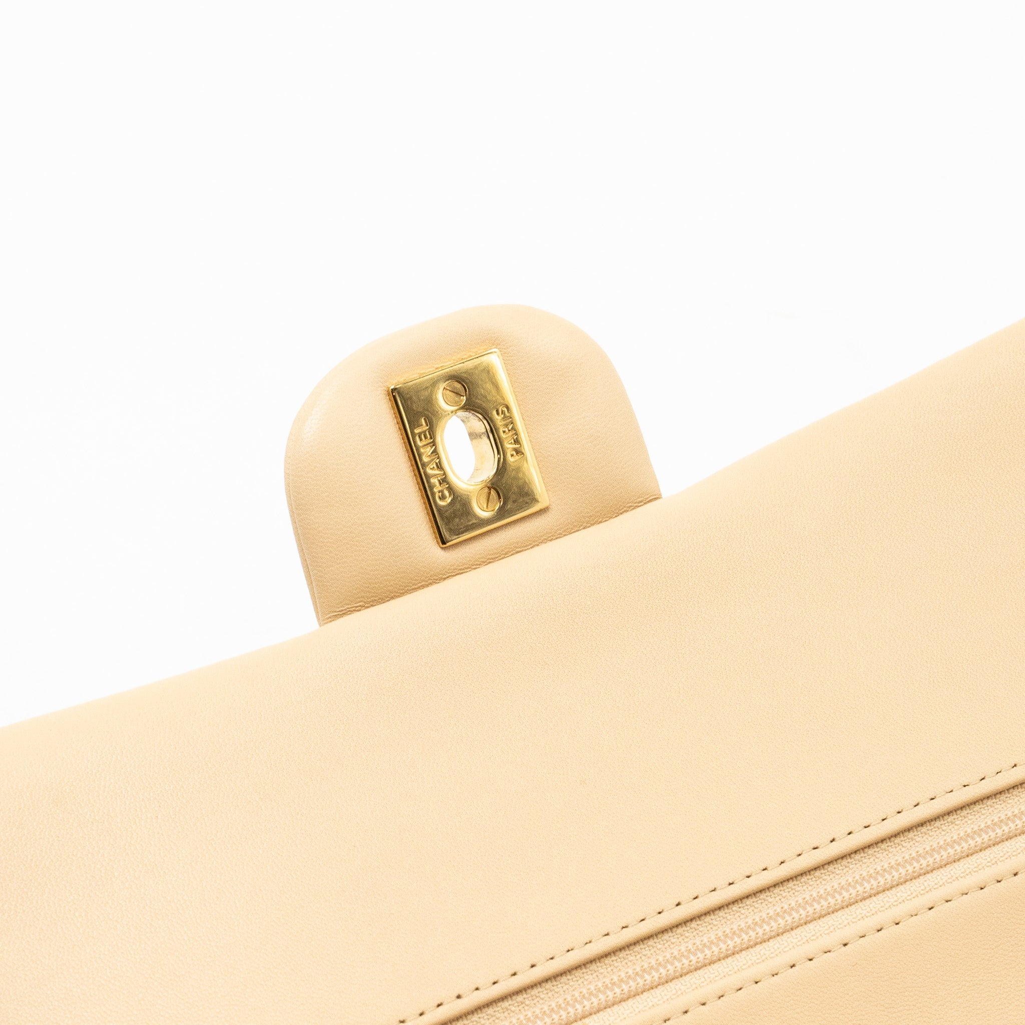 CHANEL MEDIUM CLASSIC DOUBLE FLAT BAG LAMBSKIN BEIGE GHW
