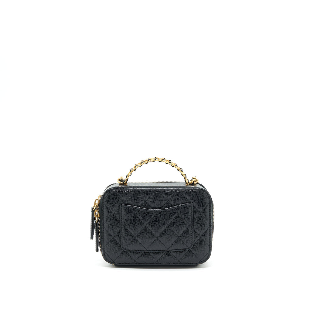 CHANEL 22S LETTER TOP HANDLE SMALL VANITY CASE CAVIAR BLACK BRUSHED GHW (MICROCHIP)