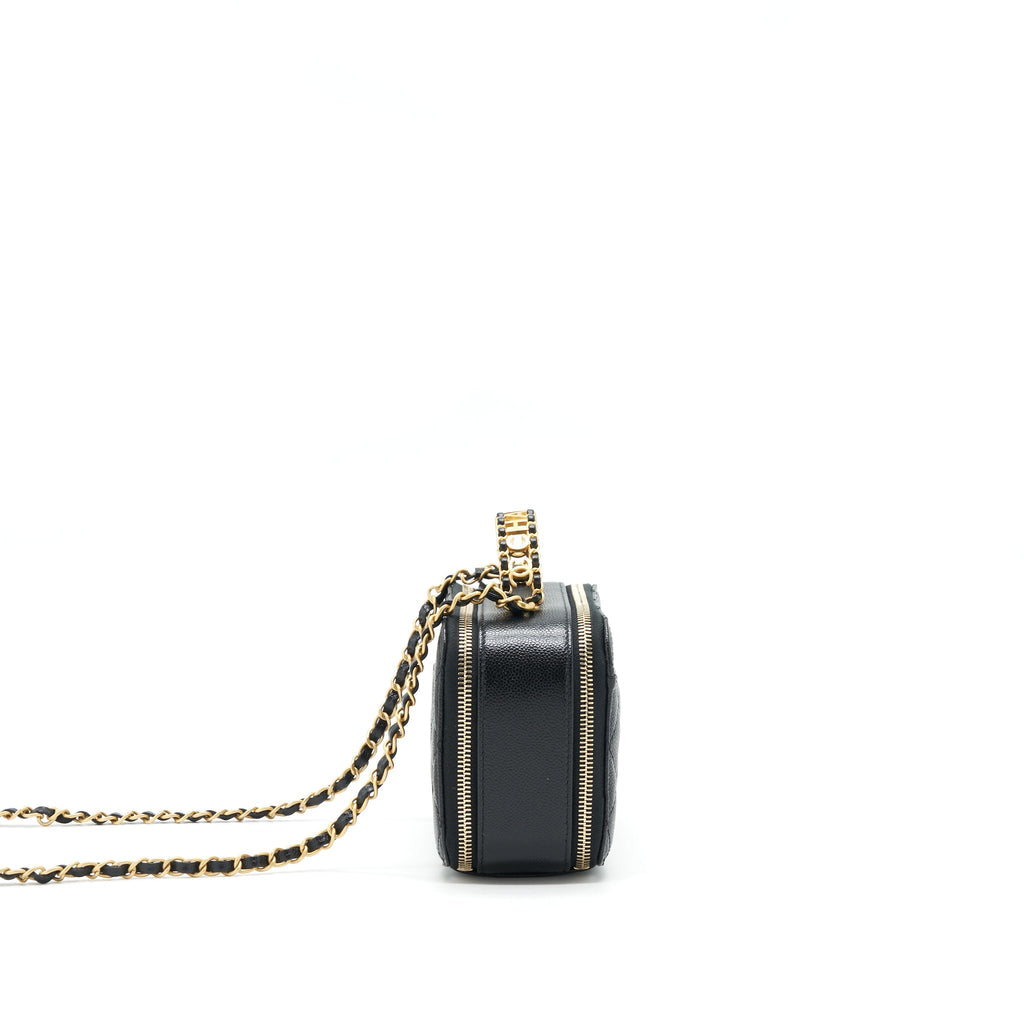 CHANEL 22S LETTER TOP HANDLE SMALL VANITY CASE CAVIAR BLACK BRUSHED GHW (MICROCHIP)