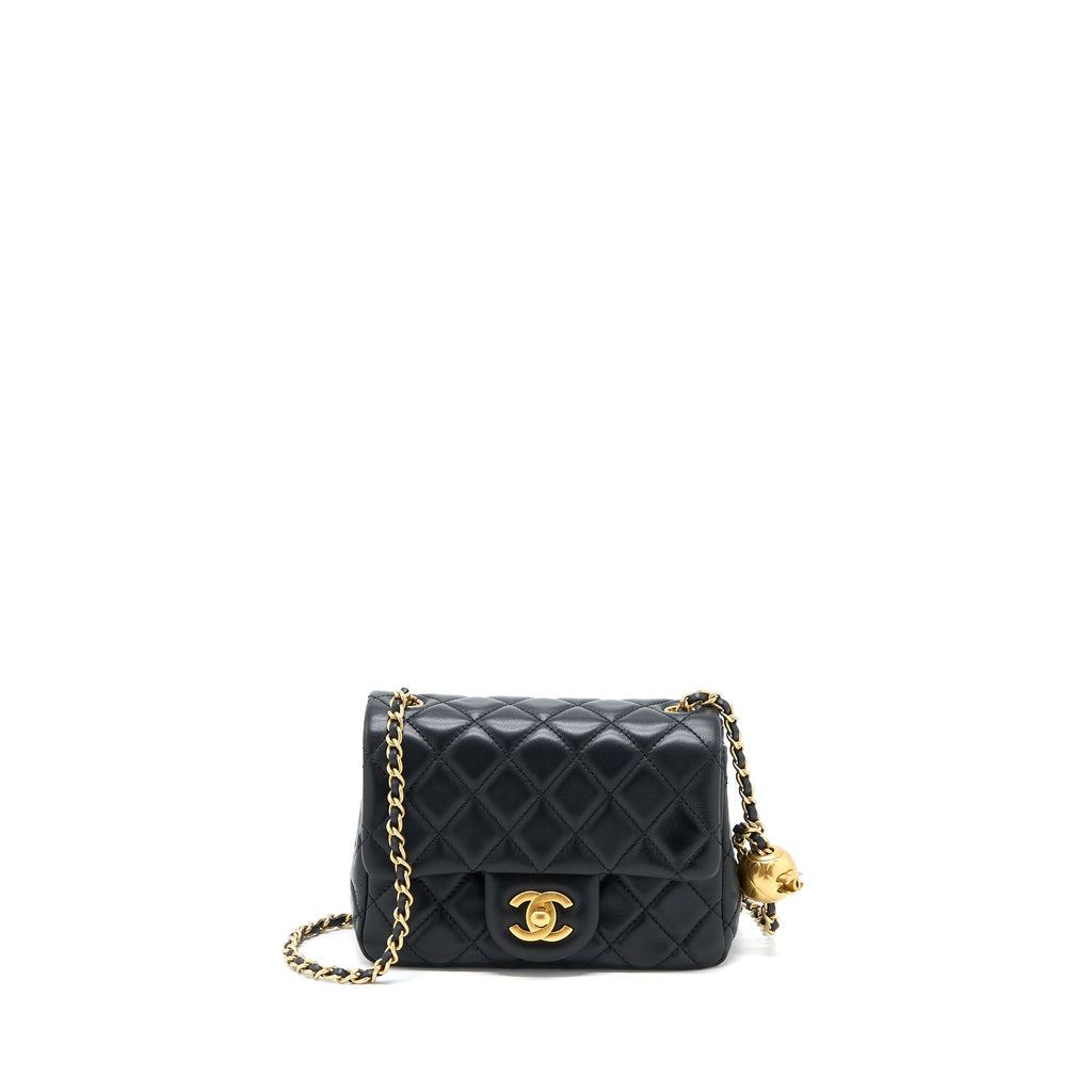 CHANEL PEARL CRUSH MINI SQUARE FLAP BAG LAMBSKIN BLACK GHW (MICROCHIP)