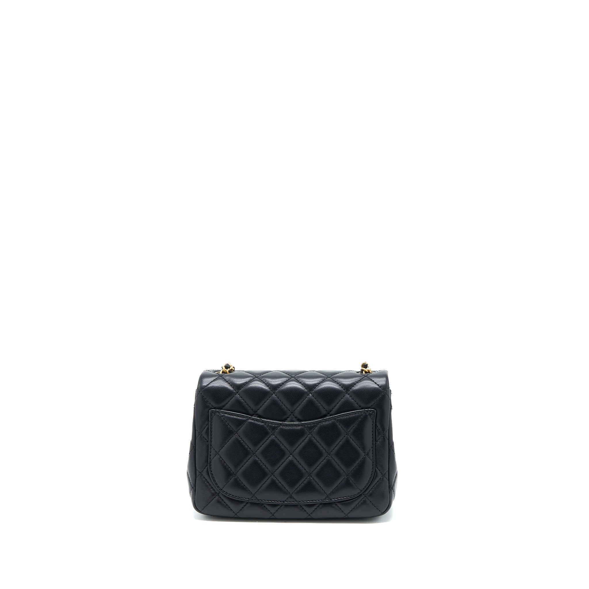 CHANEL PEARL CRUSH MINI SQUARE FLAP BAG LAMBSKIN BLACK GHW (MICROCHIP)