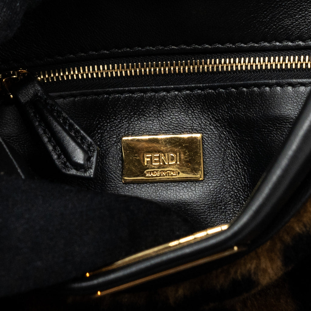 FENDI MINI PEEKABOO SHEARLING BROWN/ BLACK GHW
