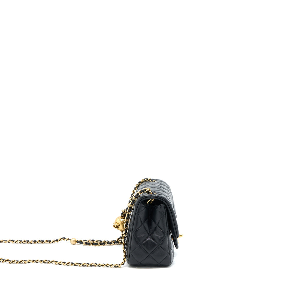 CHANEL PEARL CRUSH MINI SQUARE FLAP BAG LAMBSKIN BLACK GHW (MICROCHIP)