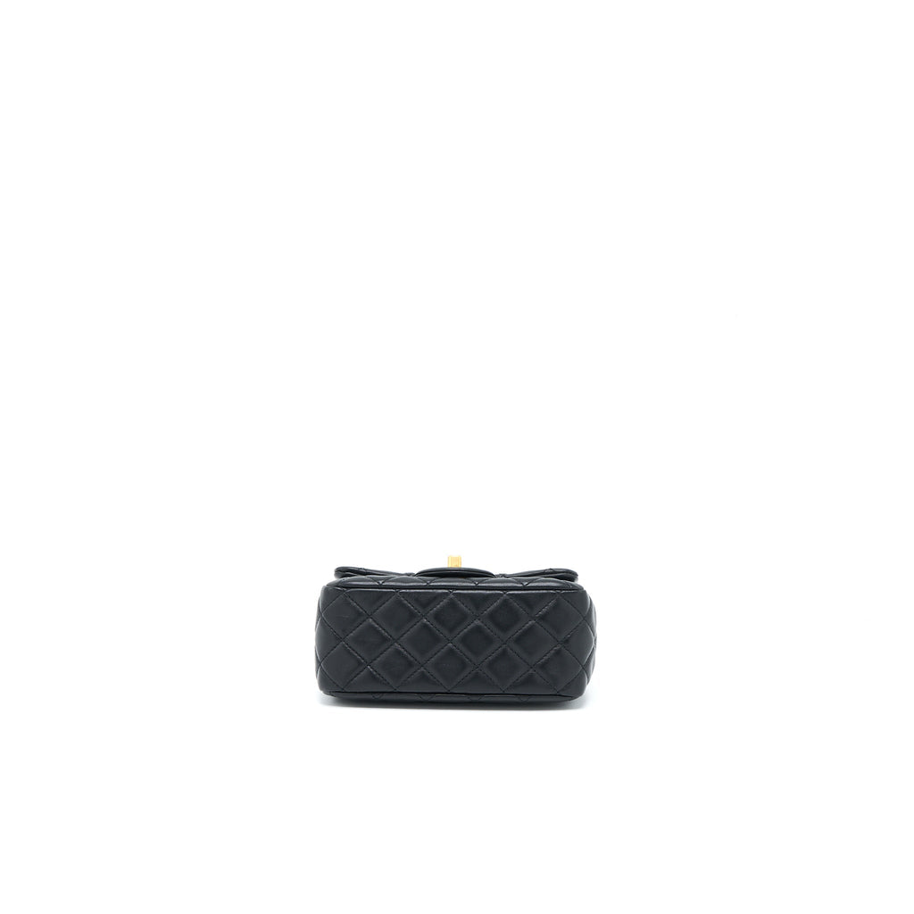 CHANEL PEARL CRUSH MINI SQUARE FLAP BAG LAMBSKIN BLACK GHW (MICROCHIP)