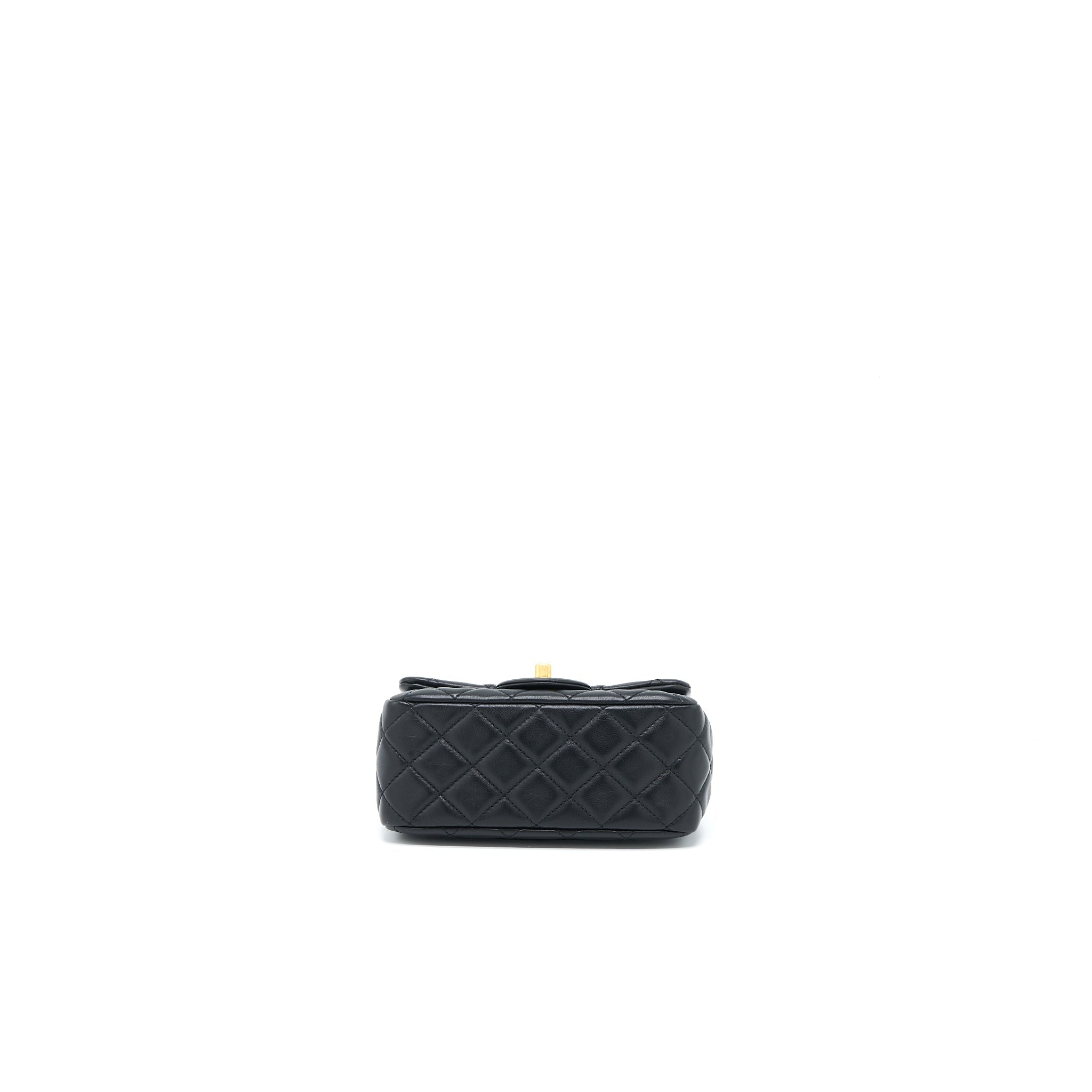 CHANEL PEARL CRUSH MINI SQUARE FLAP BAG LAMBSKIN BLACK GHW (MICROCHIP)