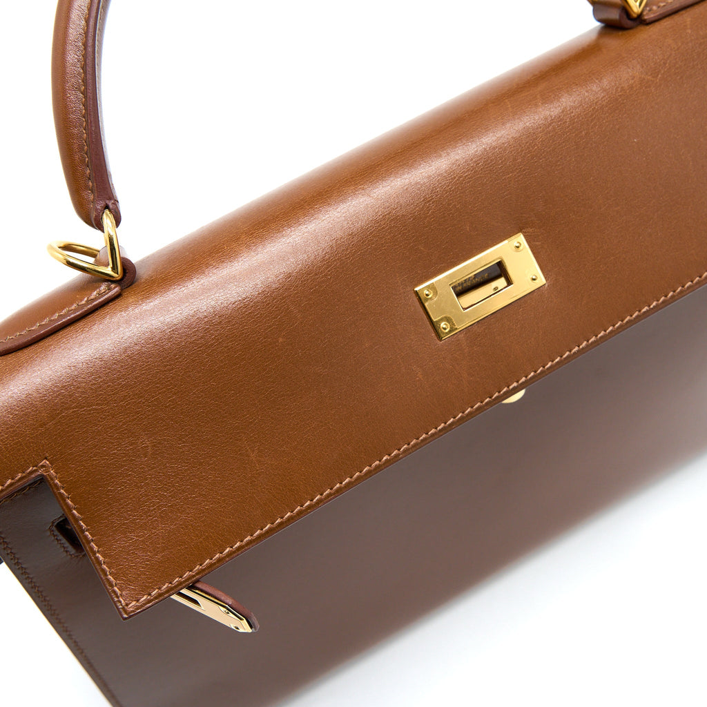 HERMES VINTAGE KELLY 32 BOX BROWN GHW